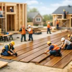 miniature builders installing laminate flooring panels