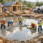 miniature builders leveling concrete surface