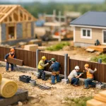 miniature builders installing fence panels